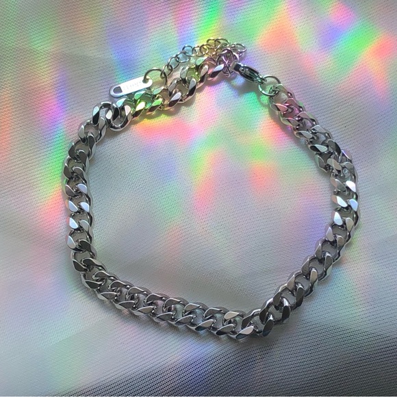Mens silver stainless steel chain bracelet